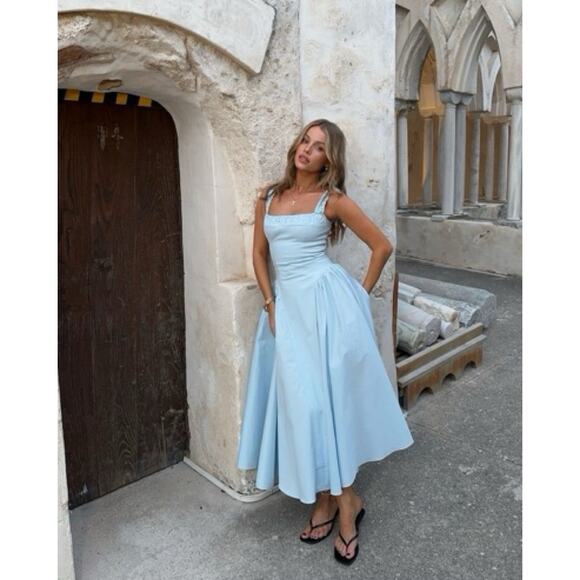 NWT House of CB Dorothy Blue Cotton Midi Sundress XS Italian Azur - Picture 11 of 14